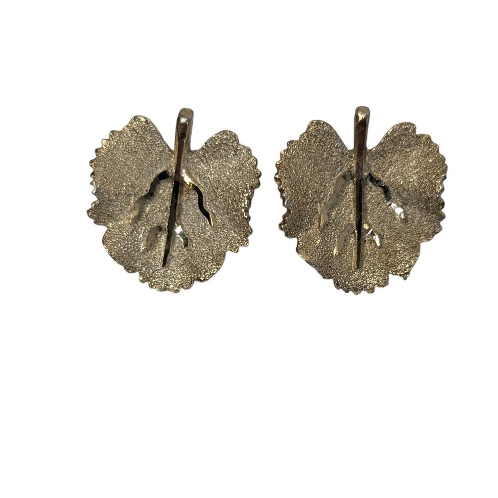 Vintage signed BSK gold tone textured leaves clip on earrings